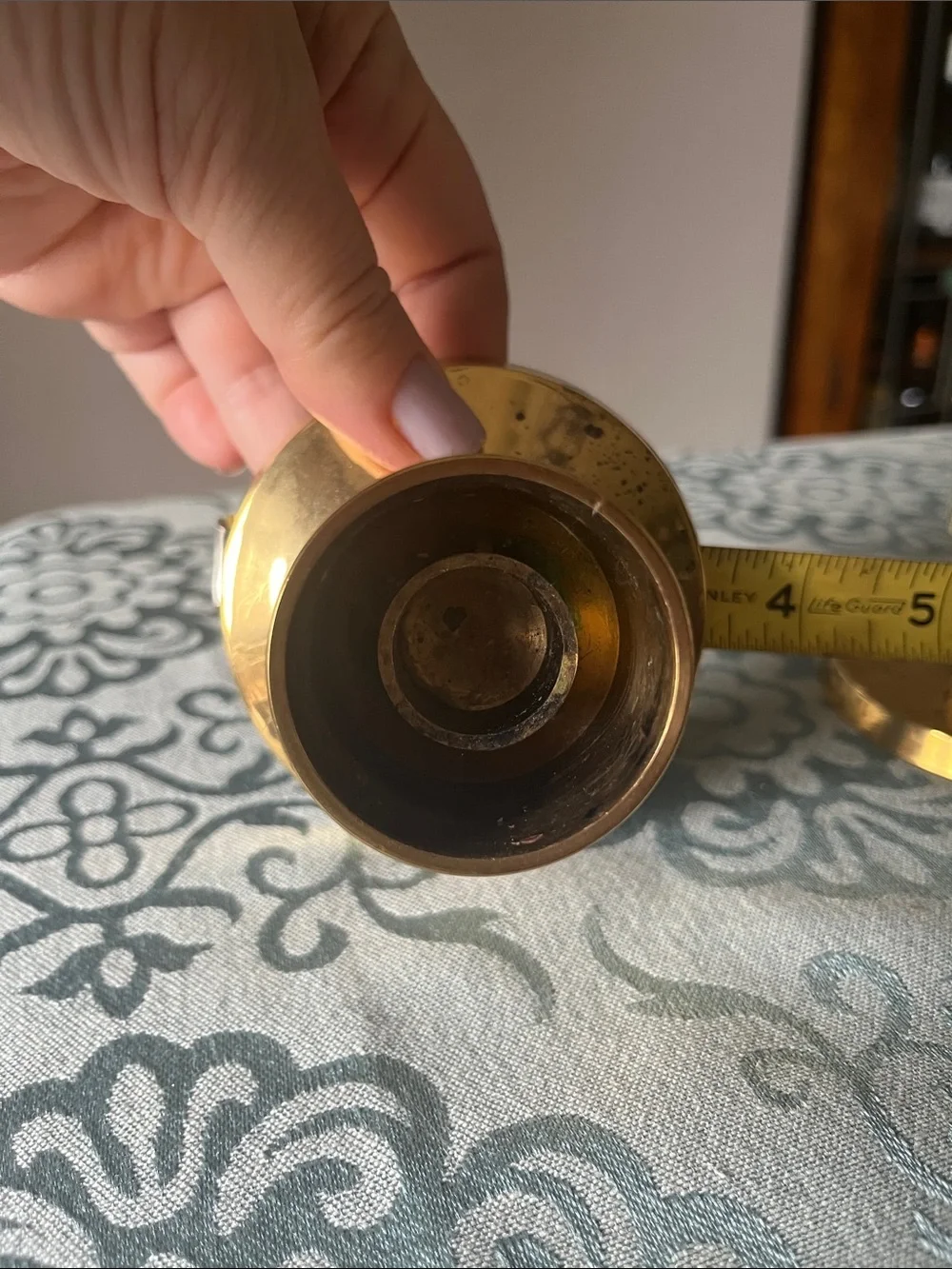 Solid Brass Candle Holders with Blue Taper Candles -Set of 2